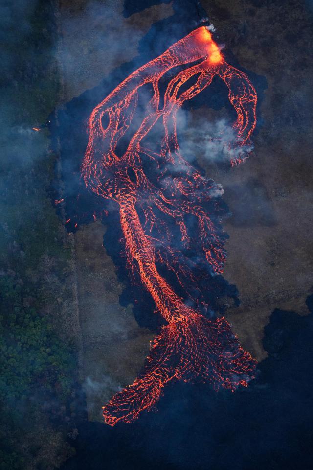  A stunning aerial view shows the awesome canals of lava