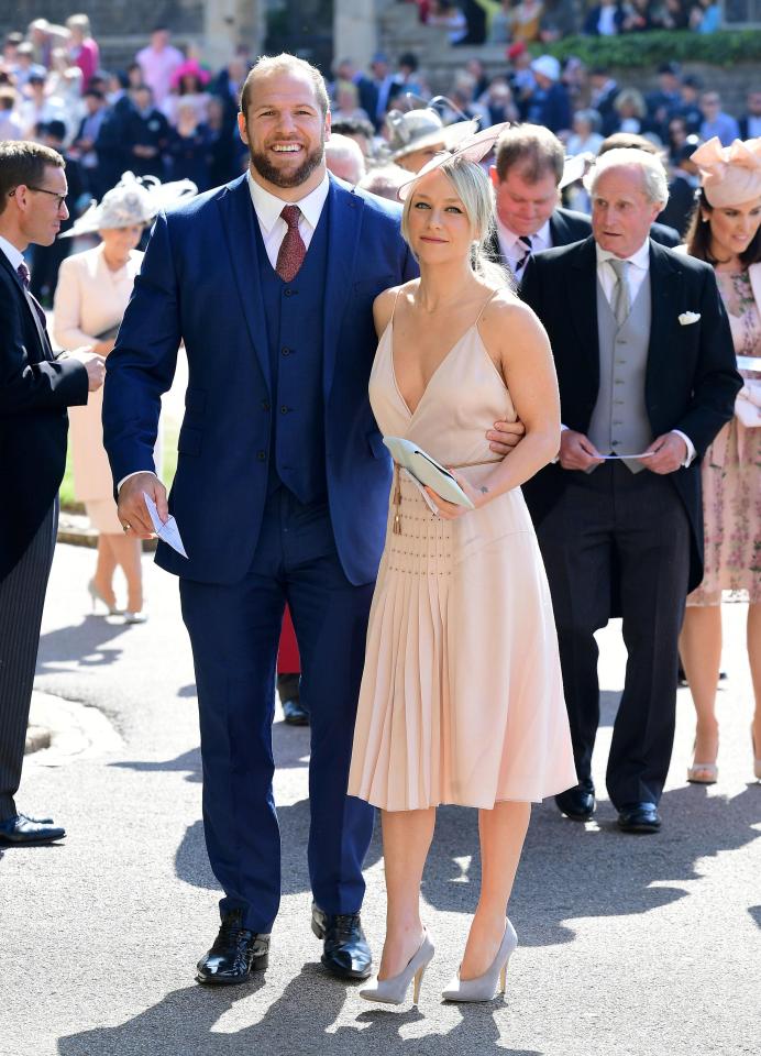  Chloe Madeley arrived to St George's chapel wearing a strappy dress with her rugby player fiance James Haskell