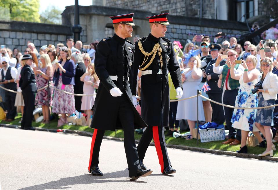  Prince Harry arrived with his best man and brother Prince William to screaming crowds who have spent hours waiting to wish them well