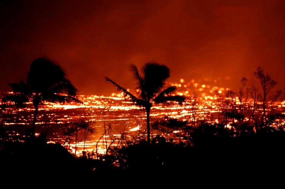  Fire lights up the night as the volcano eruptions shows no signs of stopping