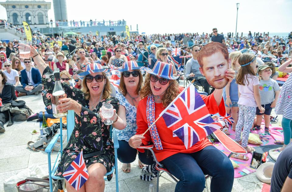  Thousands on Brighton beach watch the Royal wedding on a giant screen erected on Brighton seafront