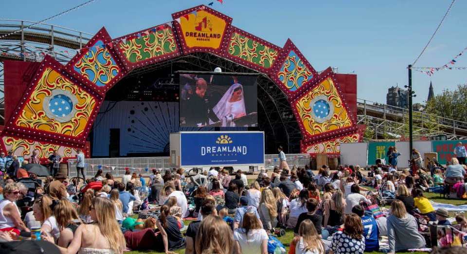 Visitors to Dreamland amusement centre at Margate in Kent were given a special treat with a big screen showing the Royal Wedding