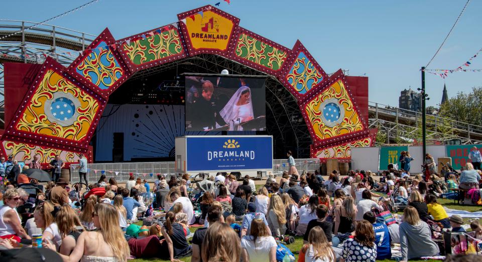  Visitors to Dreamland amusement centre at Margate in Kent were given a special treat with a big screen showing the Royal Wedding