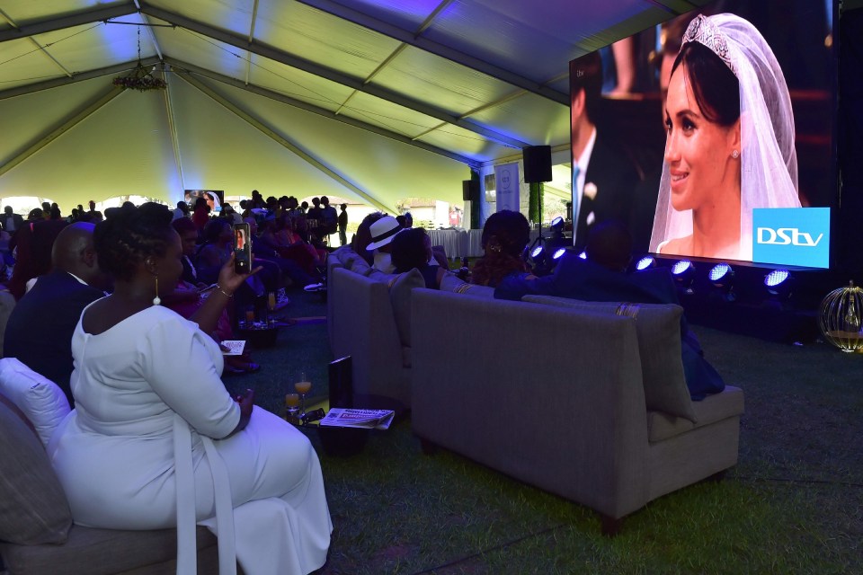 The group gathered to watch Meghan and Harry tie the knot in Nairobi