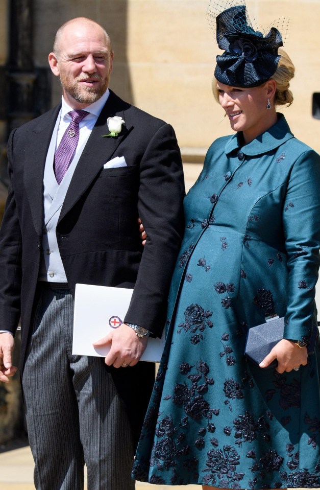 Heavily pregnant Zara seen arriving at the wedding on Saturday with her husband, Mike