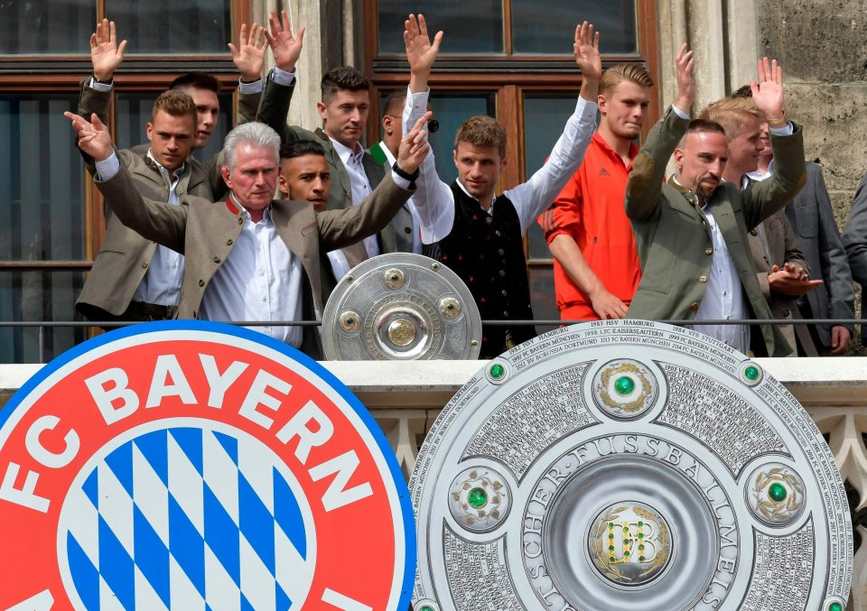  Jupp Heynckes and his Bayern team pick up the Bundesliga trophy