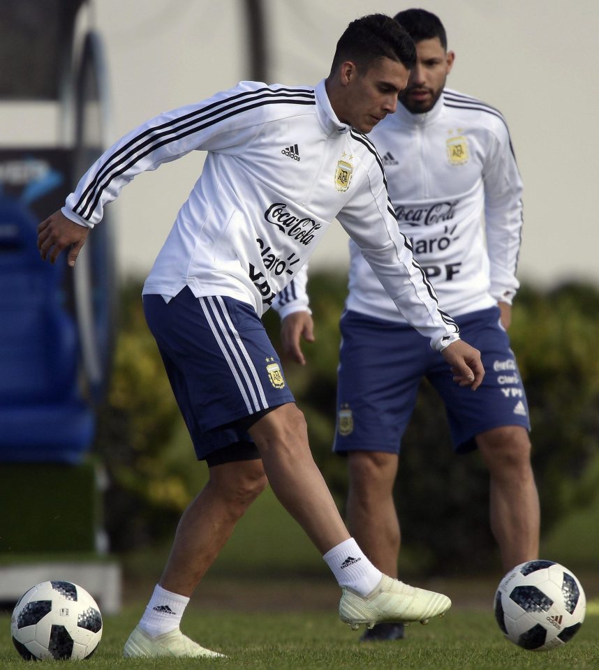  Argentina midfielder Cristian Pavon tests the Telstar 18 during a training session in Buenos Aires