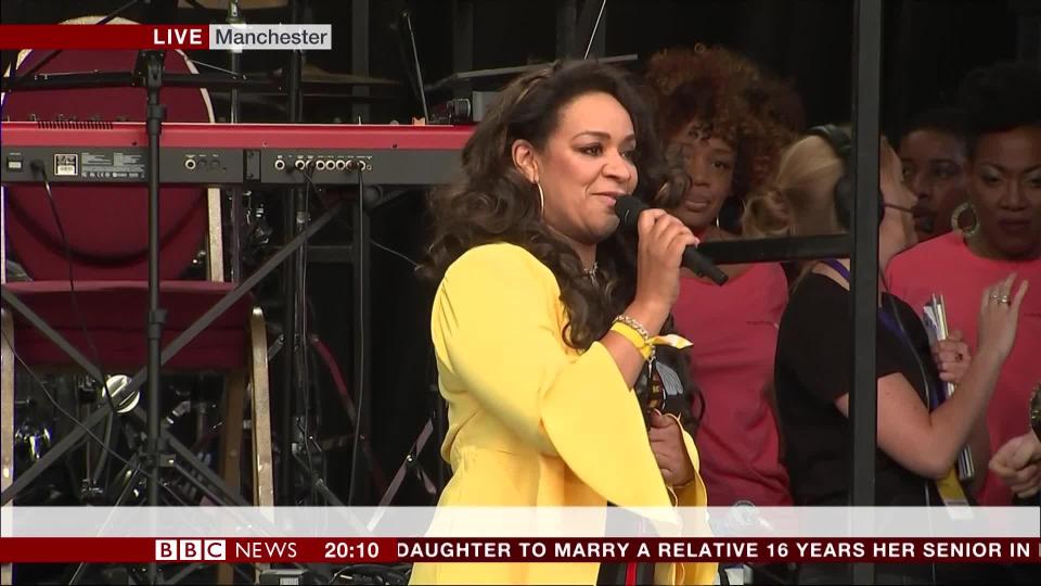  Rowetta from the Happy Mondays performs at the Manchester Together - With One Voice concert