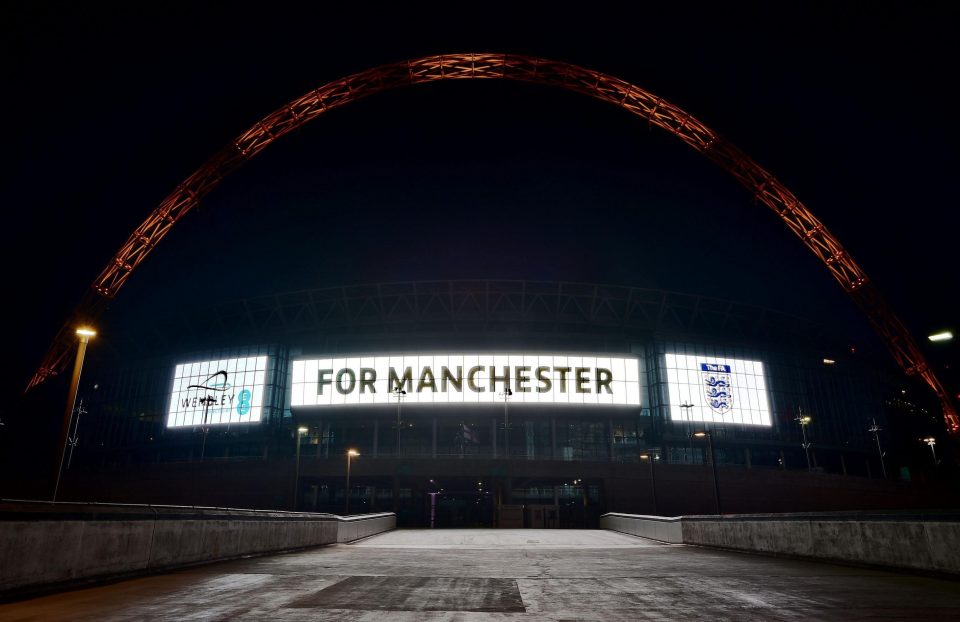  Memorial illuminations at Wembley Stadium in honour of the first anniversary