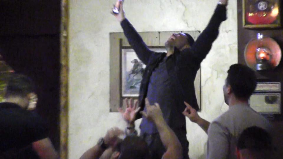  Mark Wright got up on a table to sing at his brother's stag do