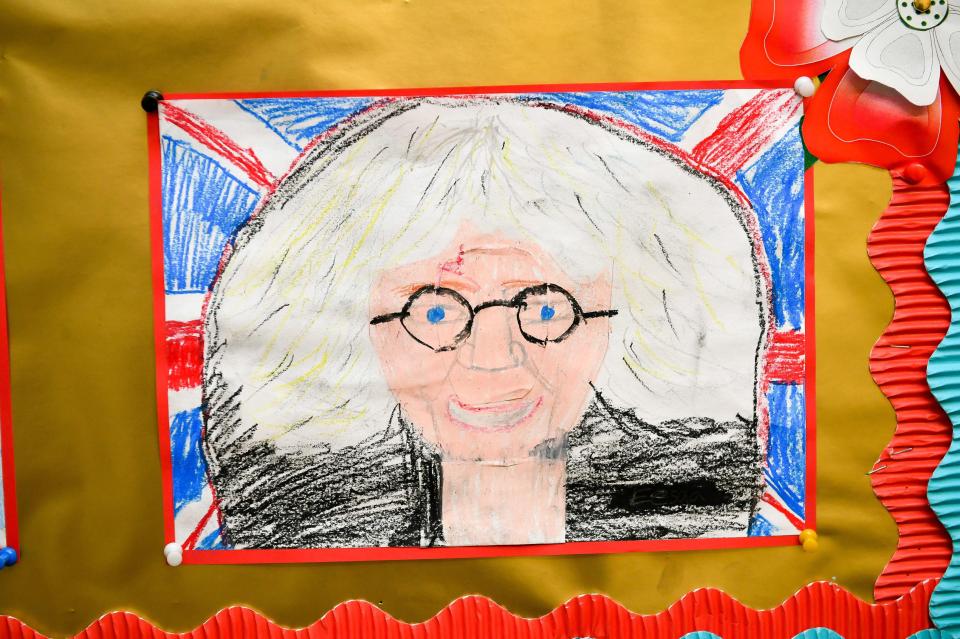  A pupil at St James' Church of England Junior School in Gloucester drew the Duchess of Cornwall in front of a Union Jack