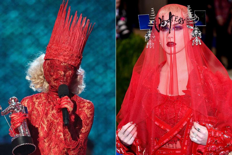  Even by Lady Gaga's fashion standards, her look for the 2009 MTV VMA's was extreme. But Katy rocked the same red veil at the Met Gala years later. Coincidence? We think not.