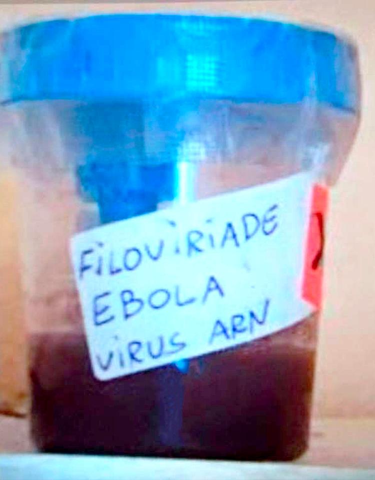  This container of 'blood' labelled 'Ebola' was left outside a Majorca block of flats