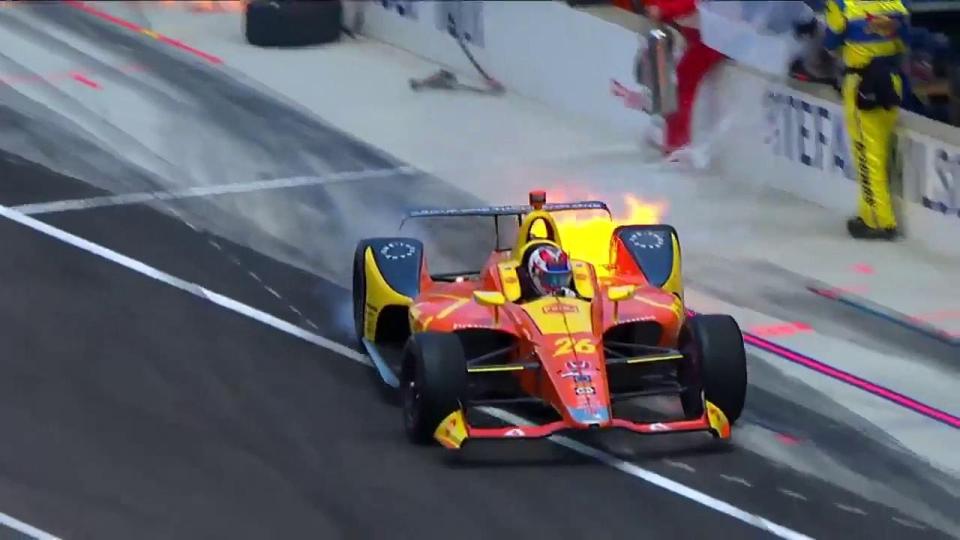  Veach managed to put out the fire by driving away from the pits