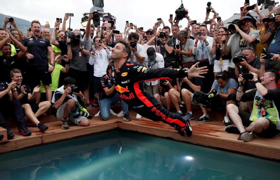  Daniel Ricciardo took a dip to celebrate his win at the Monaco GP