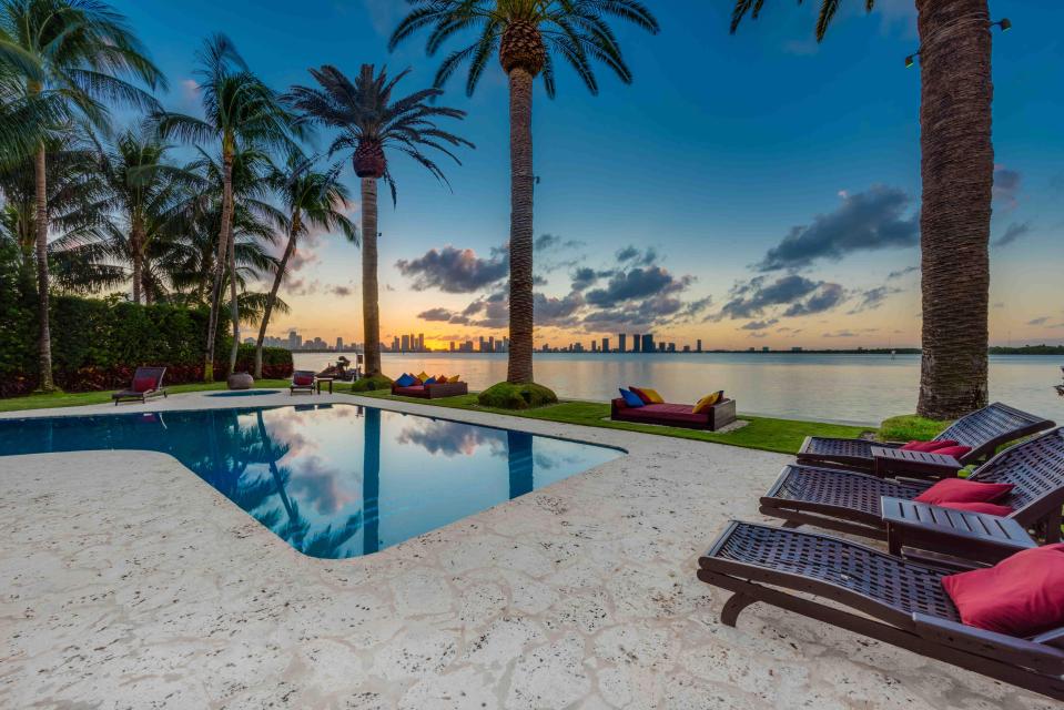  The house has a salt water pool and views if the Miami Beach skyline