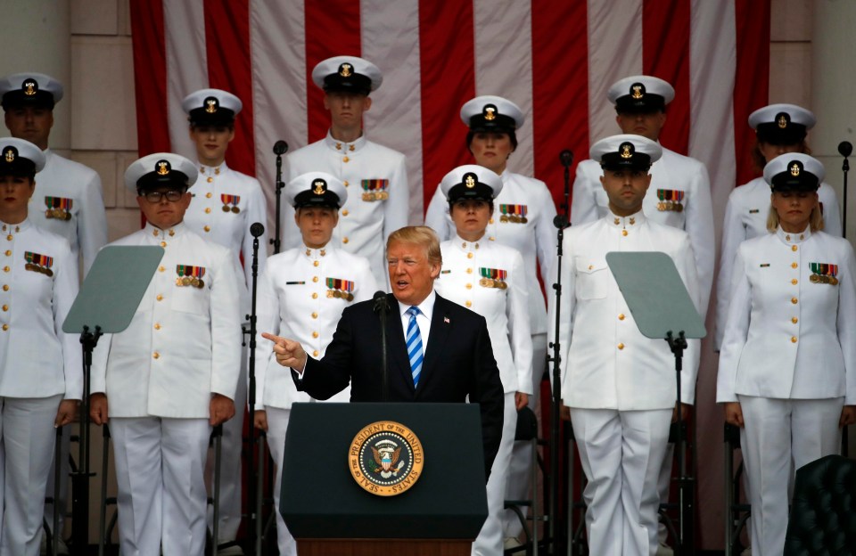 Donald Trump speaks at a memorial day service on May 28 in Arlington, Texas