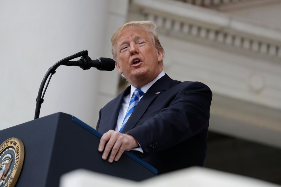 Donald Trump yesterday during a Memorial Day ceremony