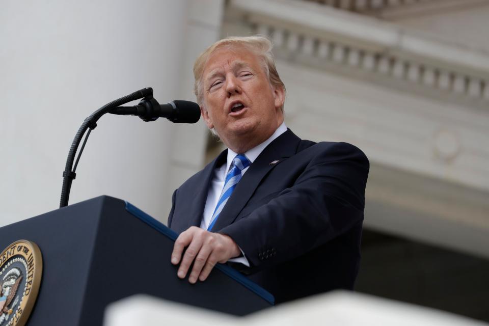  Donald Trump yesterday during a Memorial Day ceremony