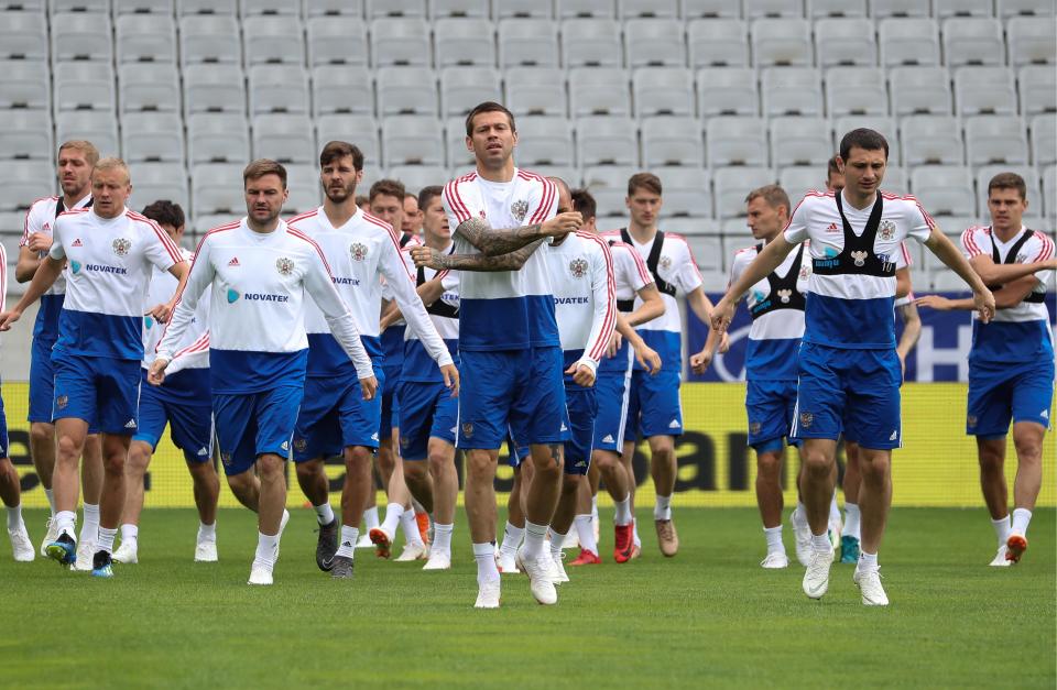  Russias players train in Innsbruck, Austria, ahead of the World Cup in their homeland