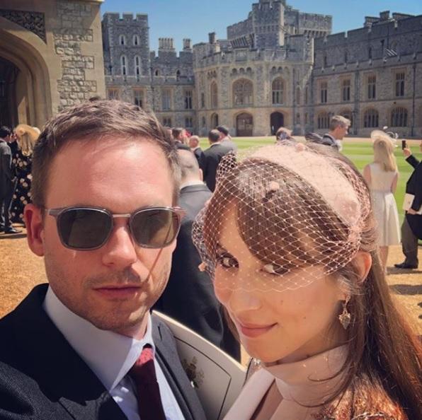  Patrick J Adams with his wife Troian Bellisario posed for an Instagram pic outside St George's Chapel