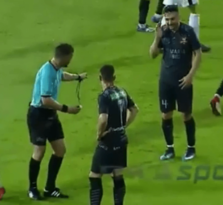 Referee Istvan Kovacs apologises to Inout Stoica after vanishing spray accident