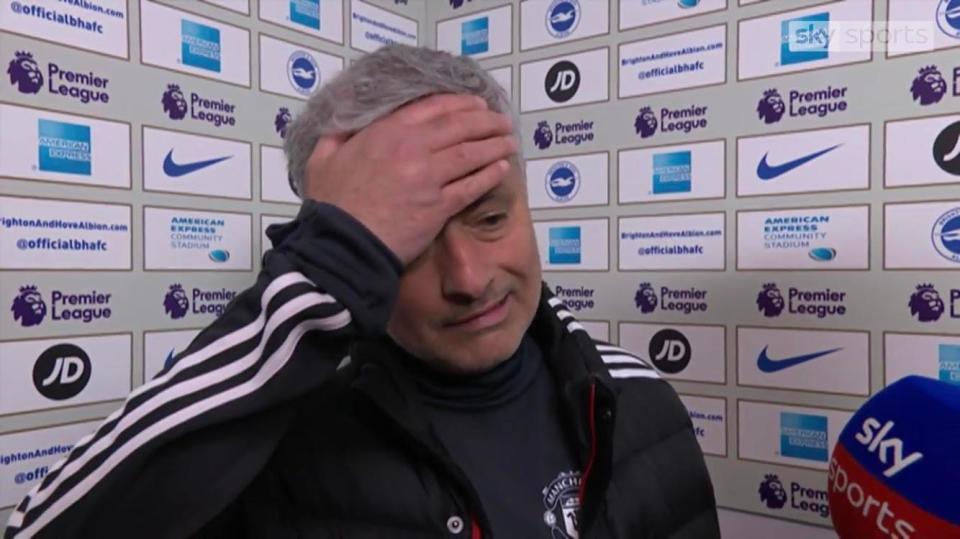 Jose Mourinho cut a frustrated figure as he tore into his players after the Brighton defeat