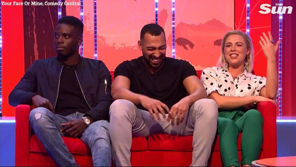  Marcel Somerville is clearly feeling awkward during his appearance on Your Face Or Mine with Gabby Allen and her trainer Jermaine Johnson