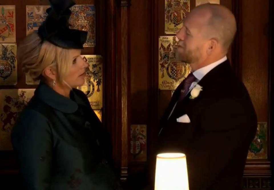 Zara Tindall pictured speaking to her husband, Mike, at the Royal Wedding