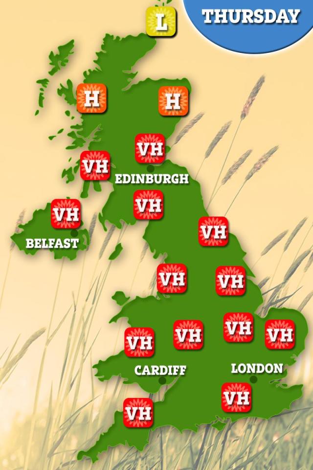 The pollen count across most of the UK is predicted to be very high tomorrow