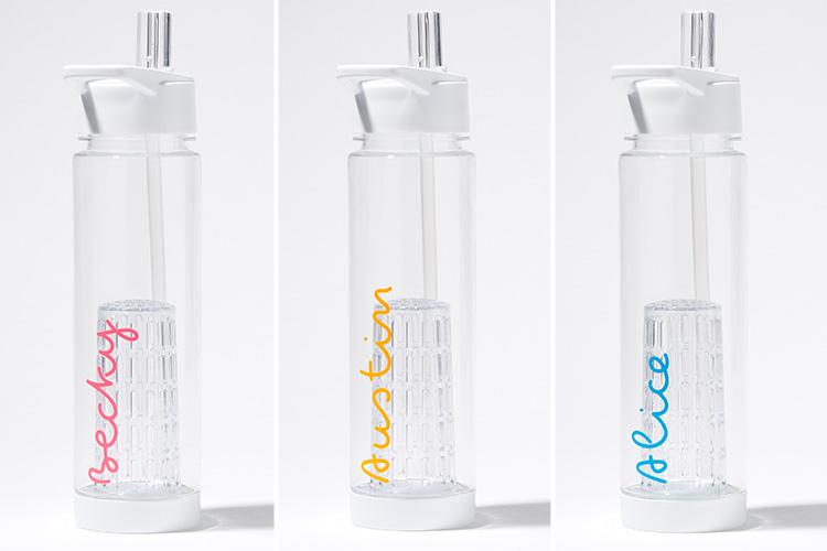  You can choose from three different coloured fonts for this year's water bottles