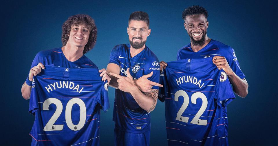  Chelsea stars David Luiz, Olivier Giroud and Tiemoue Bakayoko promote the deal with Hyundai