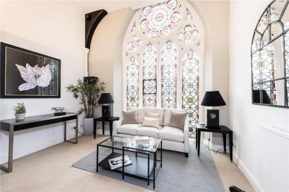  A striking feature of this flat is that every room apart from the kitchen has stained glass windows and other original church features