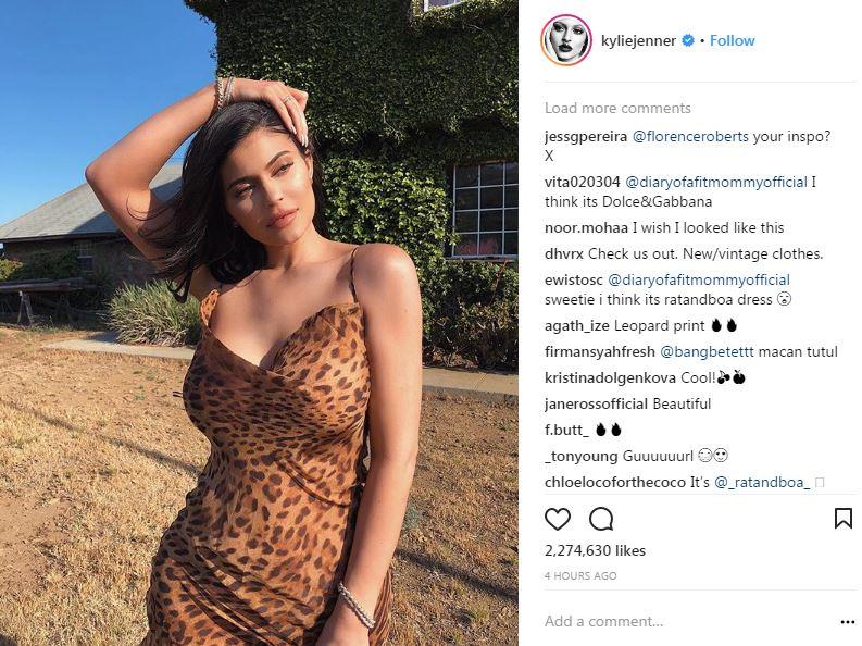  Kylie Jenner wowwed fans in three glam snaps of her in a slinky leopard print dress