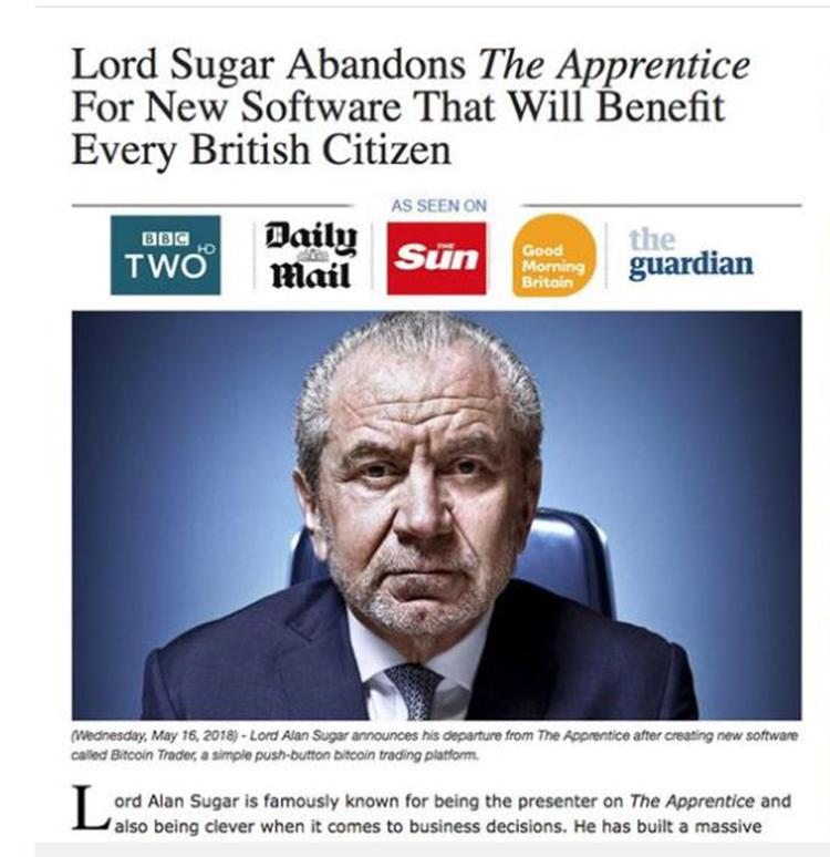 Fraudsters have used fake bitcoin investment adverts featuring celebs such as Lord Alan Sugar to lure in victims