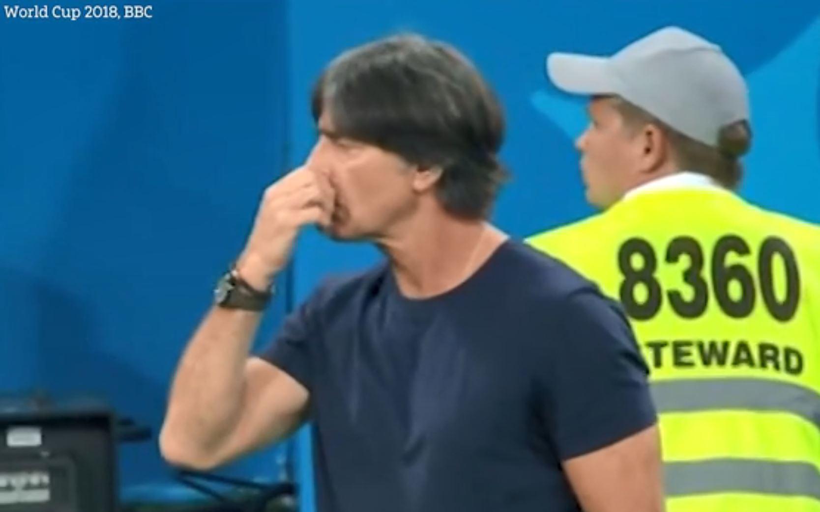 Joachim Low appears to pick his nose at the 2018 World Cup