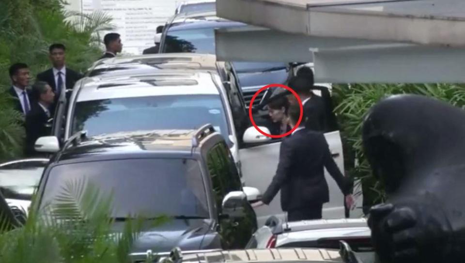  What appears to be Kim Jong-un's sister, Yo-jong, stepping into a people carrier and not travelling with her sibling in the stretch limo.... she flew separately from him