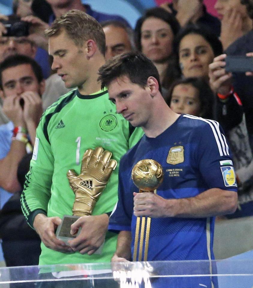  Lionel Messi collected the Golden Ball trophy in Brazil four years ago - but was a picture of disappointment after Argentina had lost the final