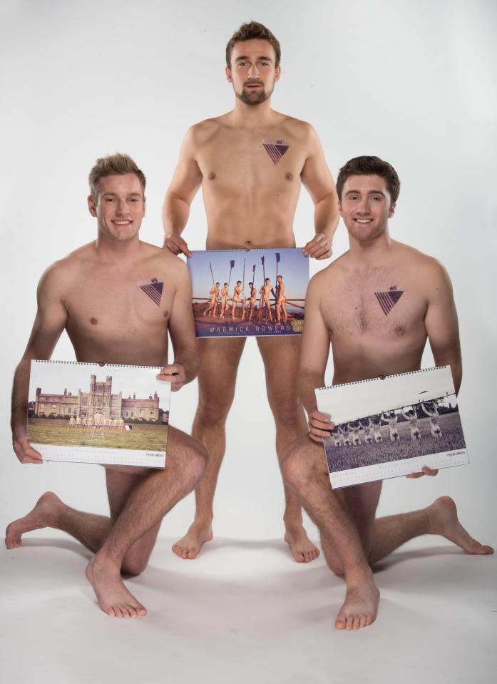  Warwick Rowers Tom Stewart, from left, Lucas Etienne and Cian O'Brien pose with their 2017 calendar