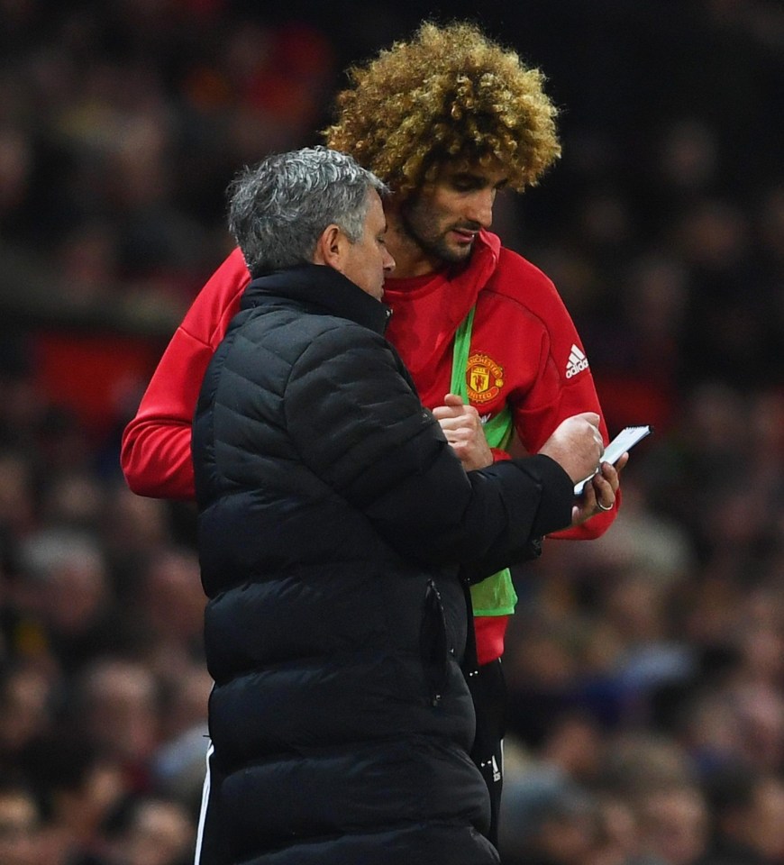 This is a scene all too common for Marouane Fellaini - receiving instructions to come off the bench under Jose Mourinho at Manchester United