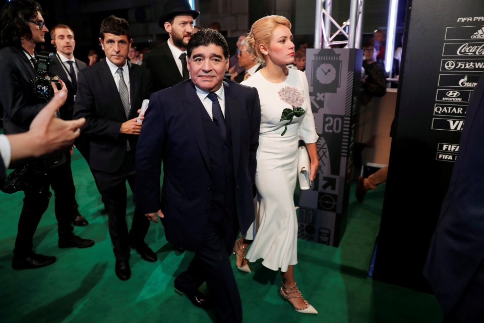 Diego Maradona and Rocio Oliva before an awards ceremony in 2017