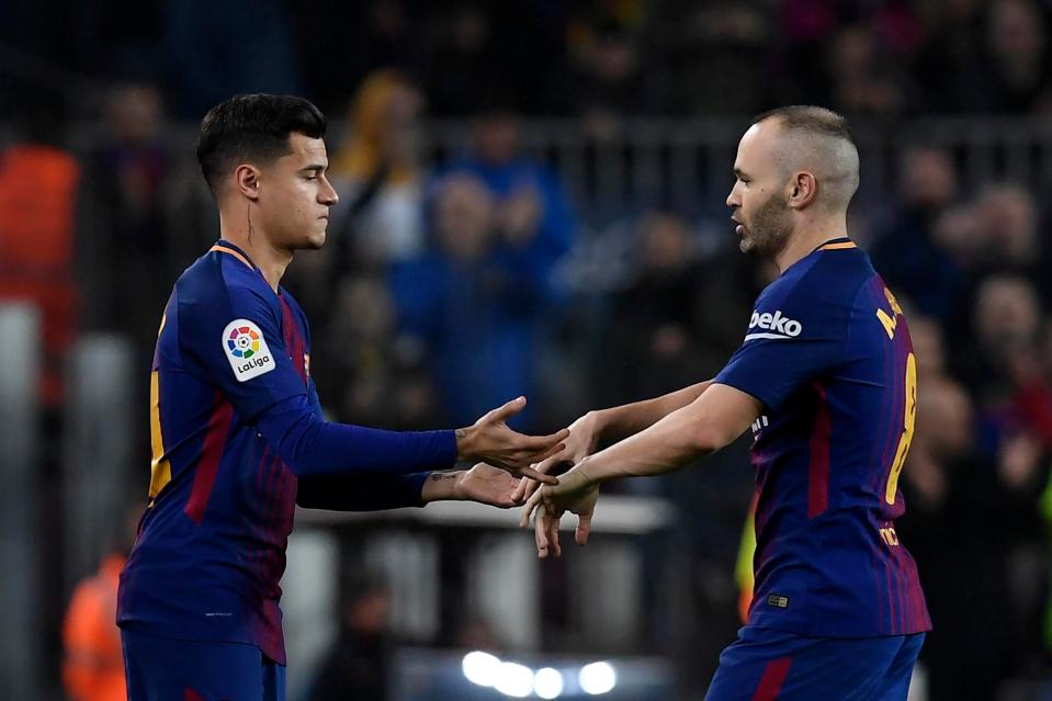  A move to Barcelona would see Philippe Coutinho move in Andres Iniesta's central position