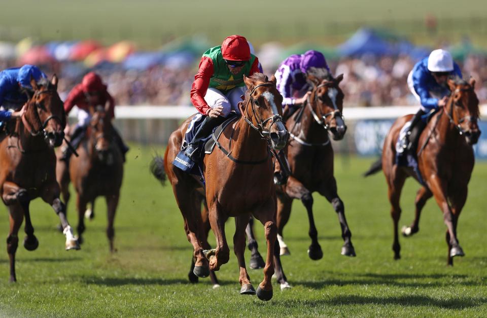  Billesdon Brook comes clear in fine style in the 1000 Guineas