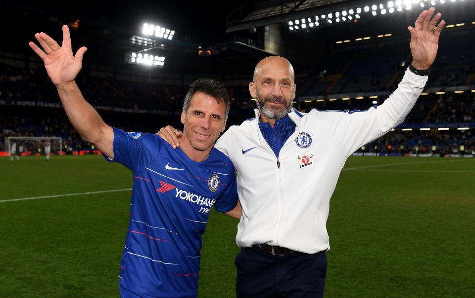  Zola at a recent Chelsea Legends match with pal Gianluca Vialli