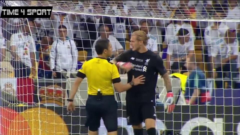  The Liverpool keeper was seen pleading to the referee about being barged by Sergio Ramos