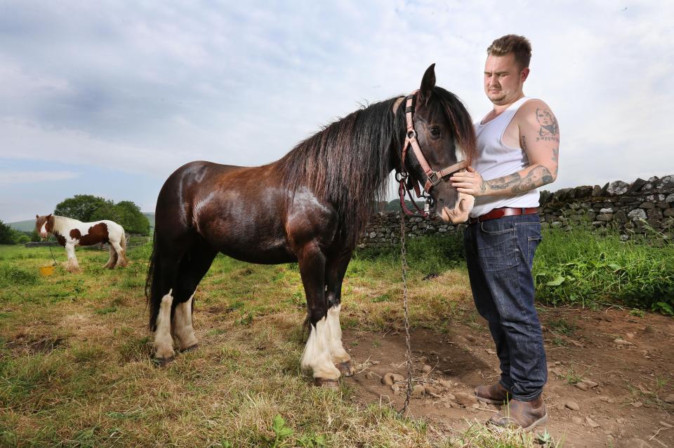  Callum Gray from Rossendale, Lancashire, looks after his steed named 'Beauty' ahead of the event