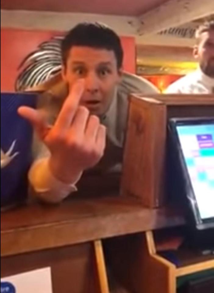  Joel Tomkins was filmed abusing barmaids and customers in the bar