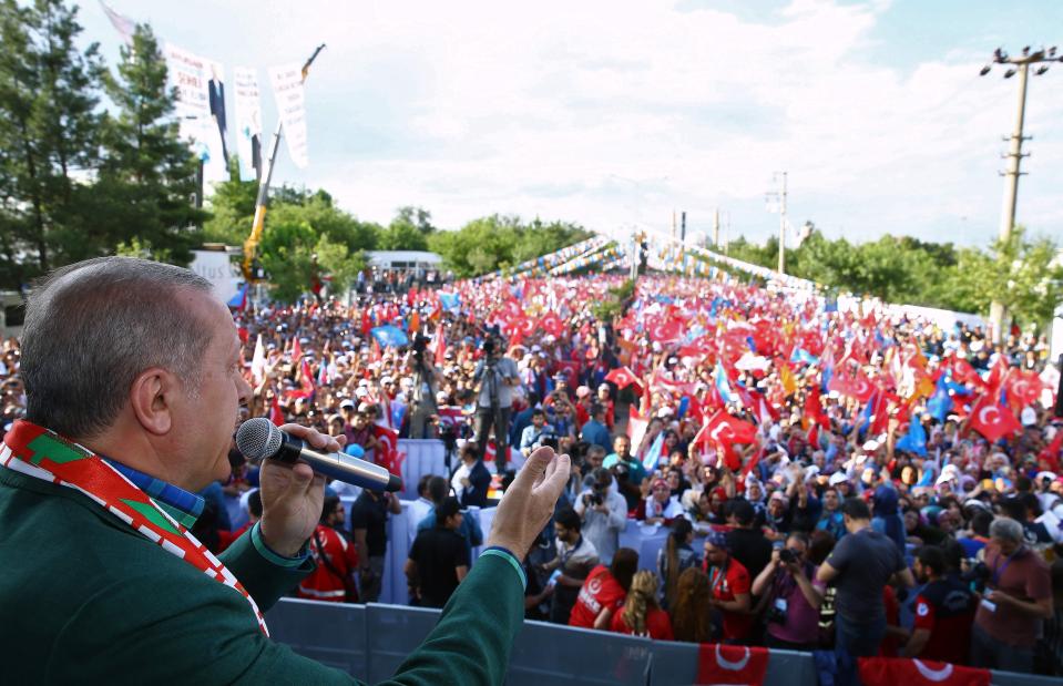  Turkish president Recep Erdogan attends Turkey's ruling Justice and Development (AK) Party's rally in Diyarbakir