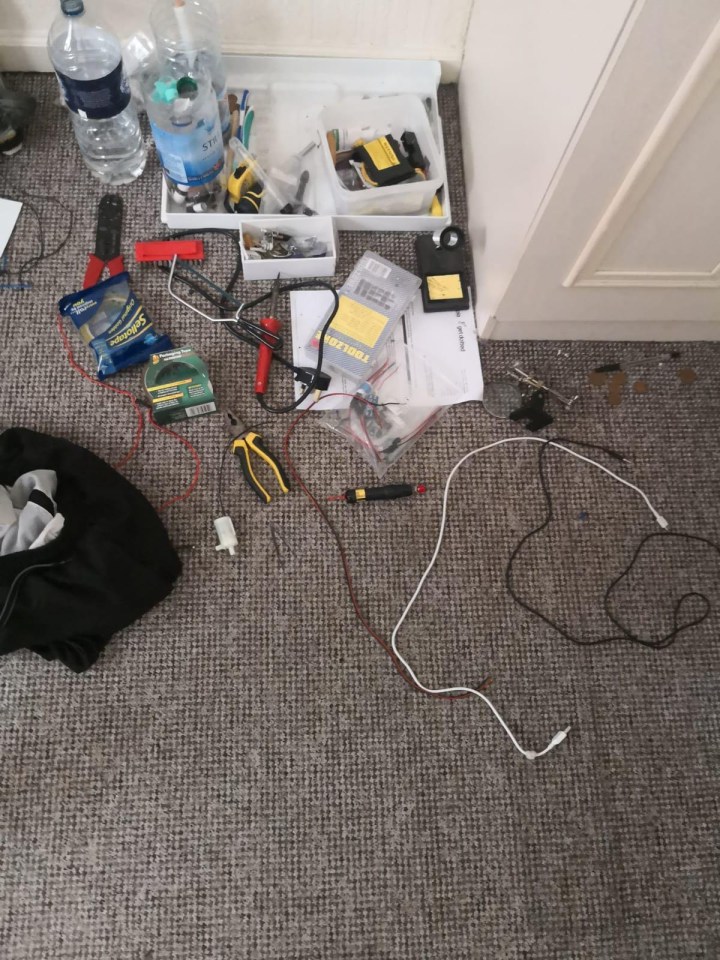 Electrical tools and wires were also found in the flat