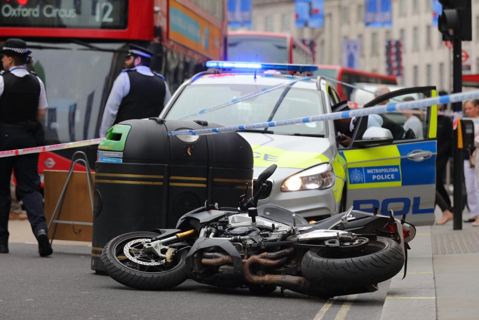  The bike of a raider is left at the scene of a robbery in Regent Street in June, 2018